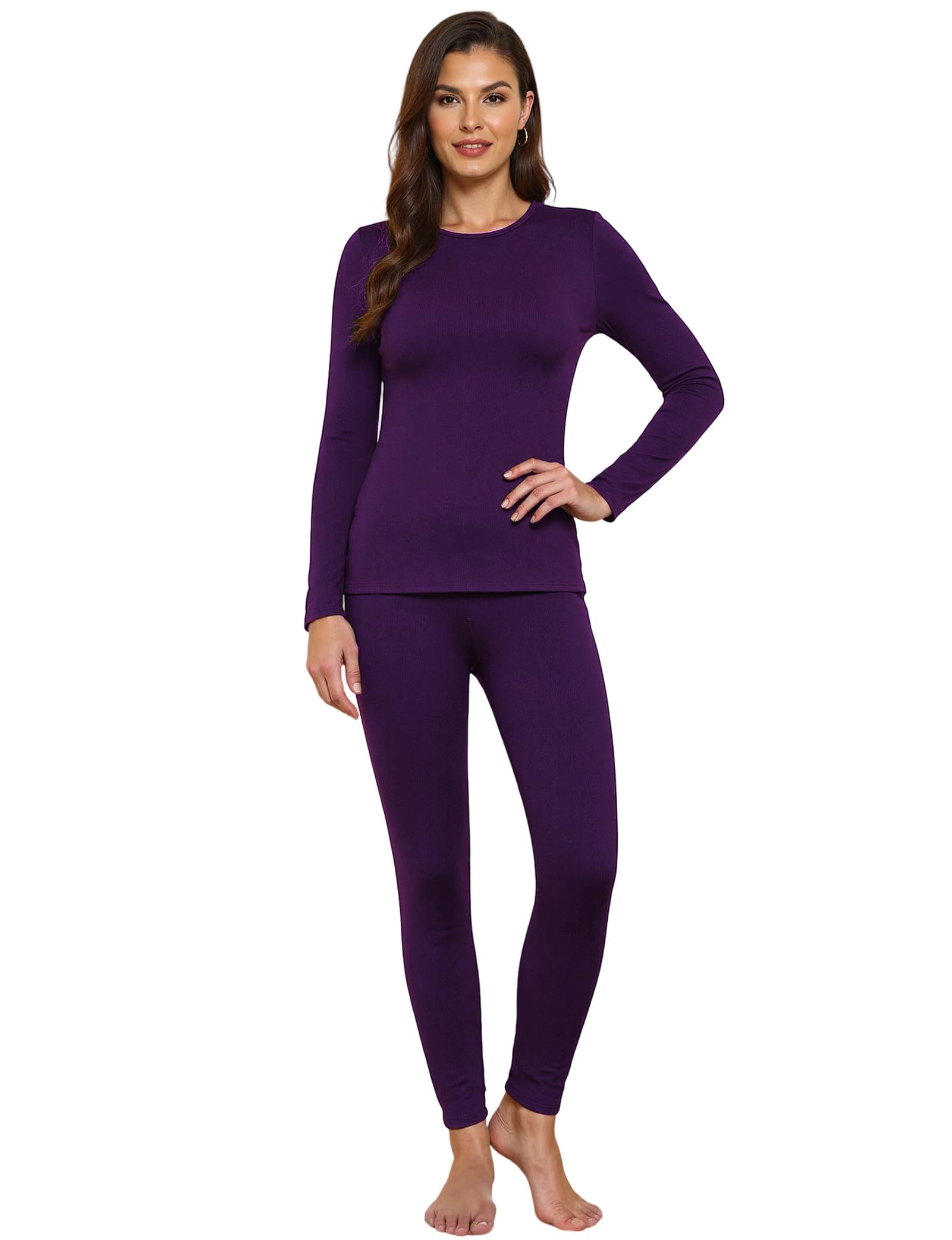 Womens Thermal Fleece Lined Underwear Set Long Johns Base Layer Warm Long Sleeve Shirt & Leggings for Cold Weather