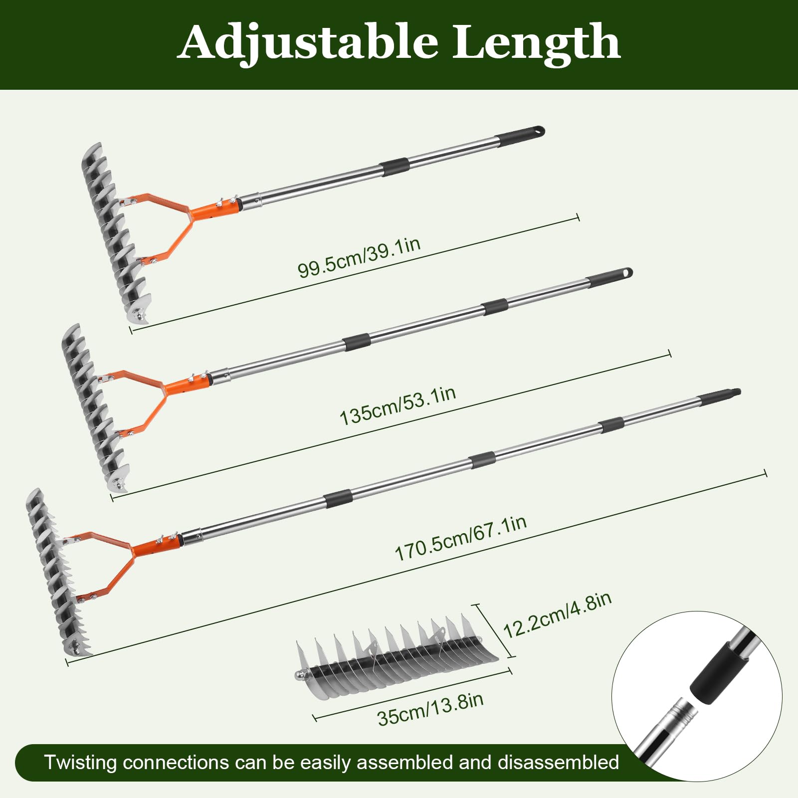 Adjustable Dethatcher Rake Gxpjycfob Thatch Rake, Scarifier for Lawn, Heavy Duty Thatching Rake ...