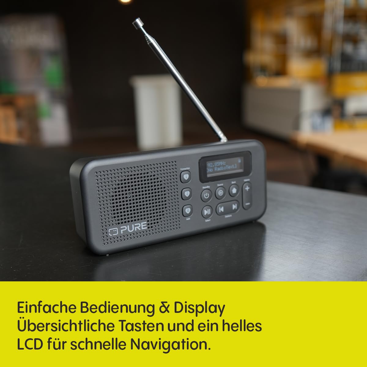Pure Elan Move Tragbares Digitalradio DAB+ & FM mit Bluetooth 5.3, Ultra‑kompaktes Taschenradio mit Akku bis 16 Std, portables Radio mit Kopfhöreranschluss & LCD‑Display – Schwarz