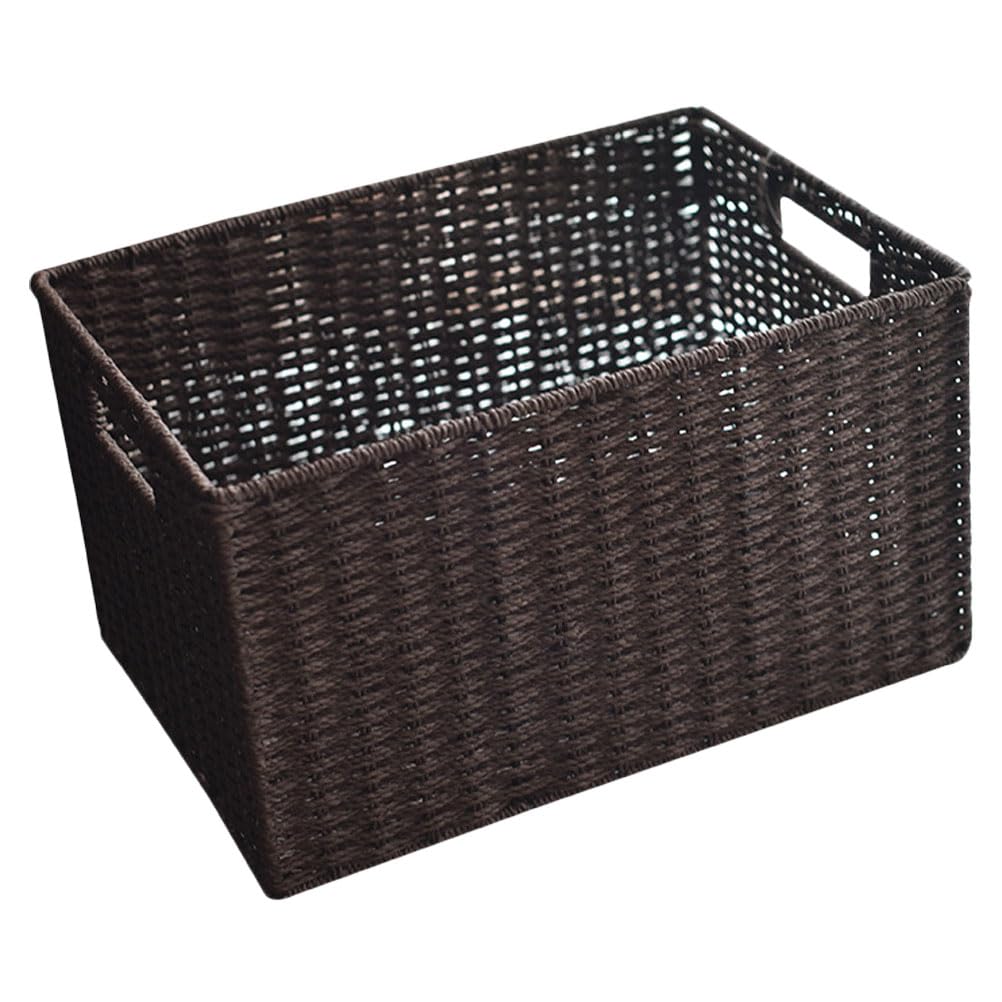 Panier en osier tissé main rectangulaire à finition rustique naturelle unique