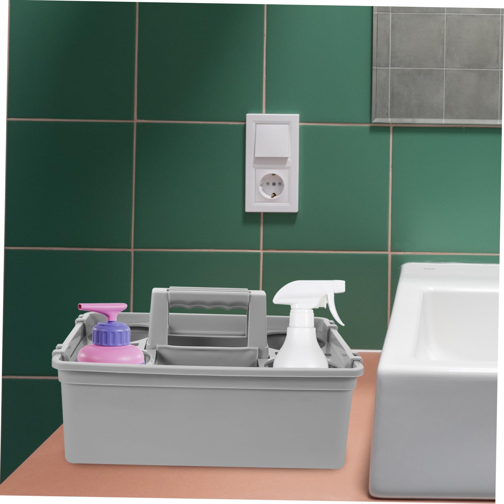 Cabilock Cesta de Almacenaje para Productos de Limpieza con Compartimentos y Asa Ergonómica Contenedor Plástico Ligero y Resistente para Organización Doméstica y Profesional