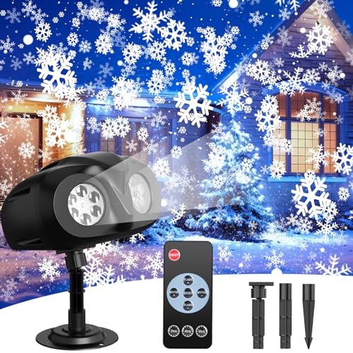 YAZEKY Projecteur Noel Exterieur, Led Projecteur de Flocon de Neige de Noël avec Télécommande Minuterie, Étanche IP65 Lumières Led Effet Chute de Neige Décoration pour Noël, Intérieur, Extérieur, Fête