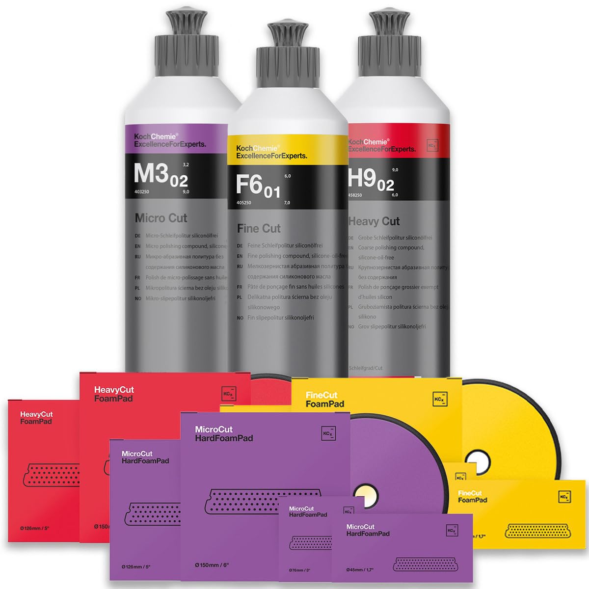 wortek - Set de abrillantador Koch Chemie (3 almohadillas de 150 mm + abrillantador de 250 ml + sin paños de pulido)