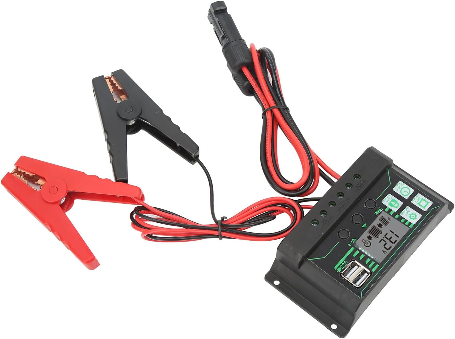 Raguso Controlador de Carga Solar, Pantalla LCD de Parámetros Ajustables Controlador de Panel Solar de Microchip Industrial de 12V 24V para Exteriores