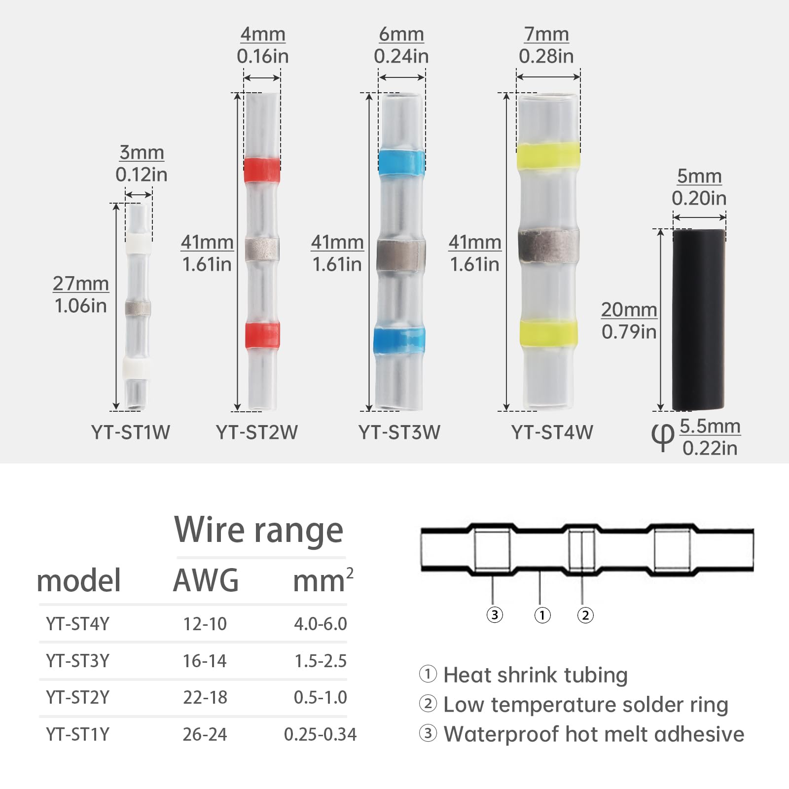 Smgda 102 pcs Heat Shrink Solder Seal Wire Connectors Kit, Waterproof Butt Connector Heat Shrink Electrical Cable Splice Terminals, for Marine Automotive Boat Truck RV Trailer Wiring