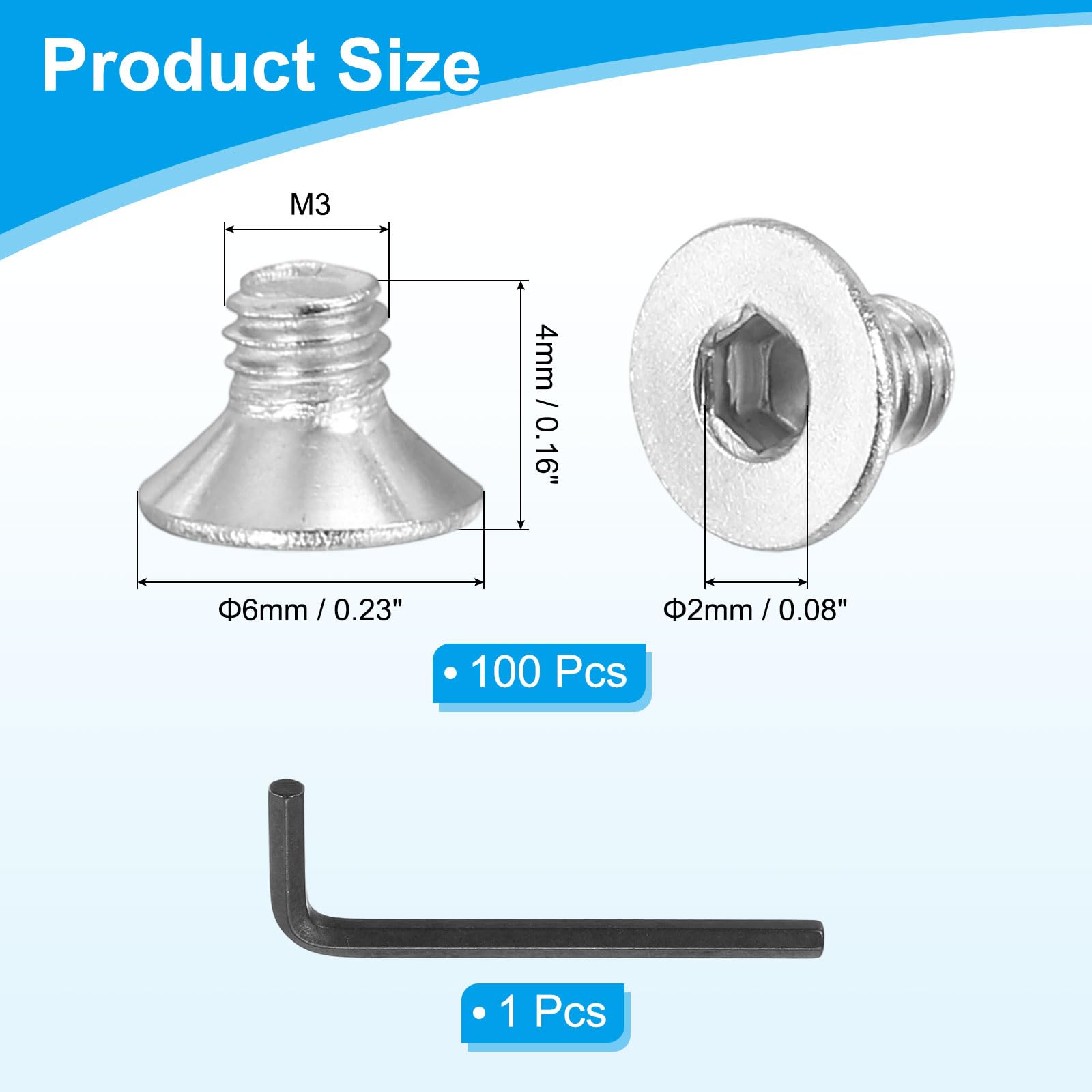 PATIKIL M3 x 4 mm Flat Head Socket Cap Screws - Image 2