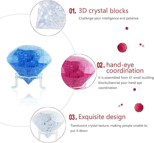 Miniatura 2 de Rompecabezas de diamantes de cristal 3D, rompecabezas de cristal para rompecabezas a partir de 16 años, 41 piezas (diamante transparente)