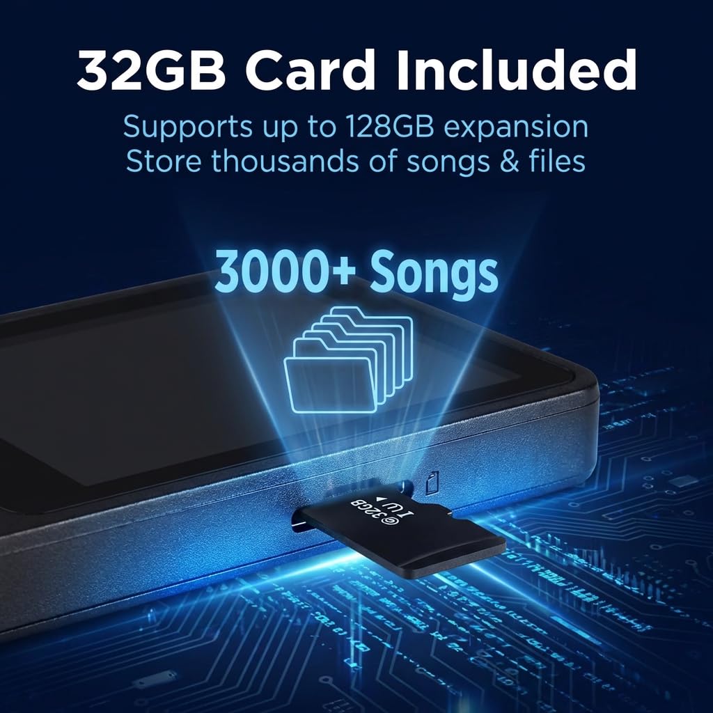 Bluetooth 5.3 MP3 Player mit Lautsprecher, 1,8 Zoll Bildschirm, Verlustfreier HiFi Bluetooth MP3 Player für Kinder und Sport, TF Kartenkompatibel, 70 Stunden Akkulaufzeit, Leicht und Praktisch