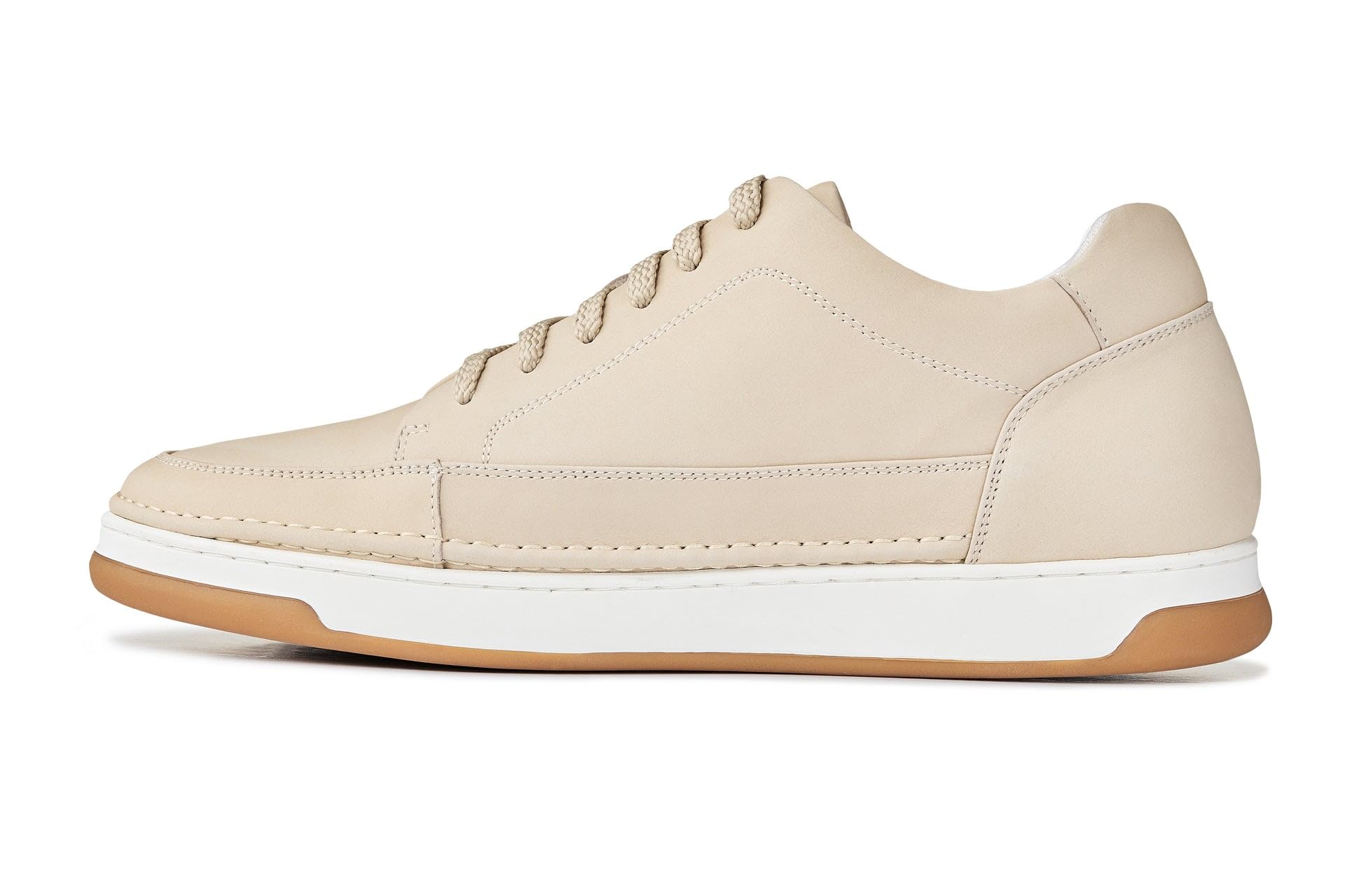 CALTO Zapatos de elevación Invisibles para Hombre con Aumento de Altura – Zapatillas de Cuero de Primera Calidad con Cordones – 2.6 Pulgadas más Altas, Suela de Goma Blanca de Ante Blanco Marfil, 40