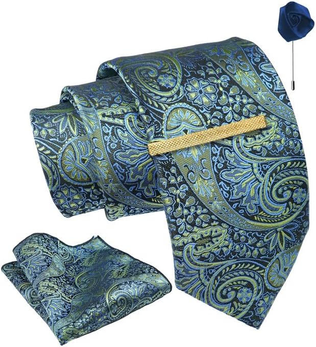 Tie for Men โ Micro Silk Neck Ties Set with Cufflinks Flower Pin, Pocket Square & Black Gift Box, Combo Necktie Sets for Office Wear, Formal Suits & Weddings (0, AXPL)
