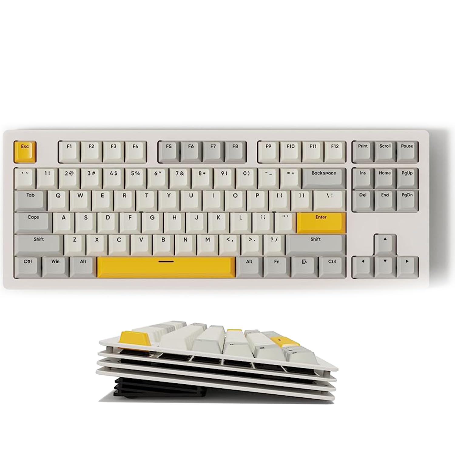 AJAZZ AKC087 Mechanical Keyboard, Tri-mode Connection, BT5.0 Wireless Keyboard, Multi-layer Metal Base, Aluminum CNC Casing, Compact 87 Keys Layout, TKL, Retro Rechargeable RGB Keyboard, for Win/Mac