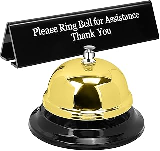 UCEC Desk Bell for Service, Ring Bell Sign, Dinner Bell for Inside, Call Bell & Double-Side Please Ring Bell, No Receptionist, Reception for Hotel Restaurant Reception, 1+1 Pack, Yellow