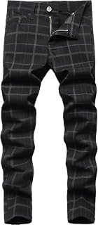 Boy's Khaki Chino Pants School Uniform Dress Plaid Skinny Fit Stretch Fashion Comfy Pants