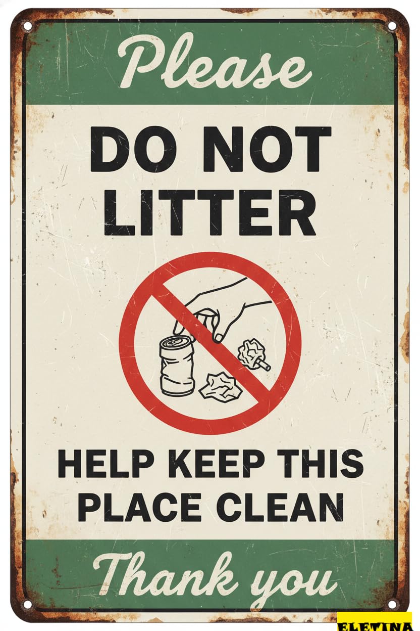 Vintage Metal Tin Sign for Man Cave Iron, Please Do Not Litter Yard, Help Keep This Place Clean, 8x12 Inch Private Property Decorative