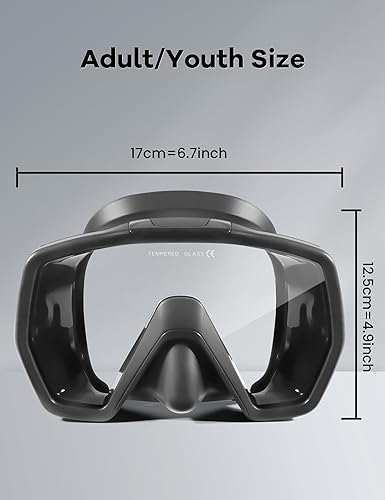 Miniatura 6 de Supertrip Máscara de buceo sin marco para adultos, correa de tela, lente de vidrio templado, bajo volumen para apnea, pesca submarina, esnórquel