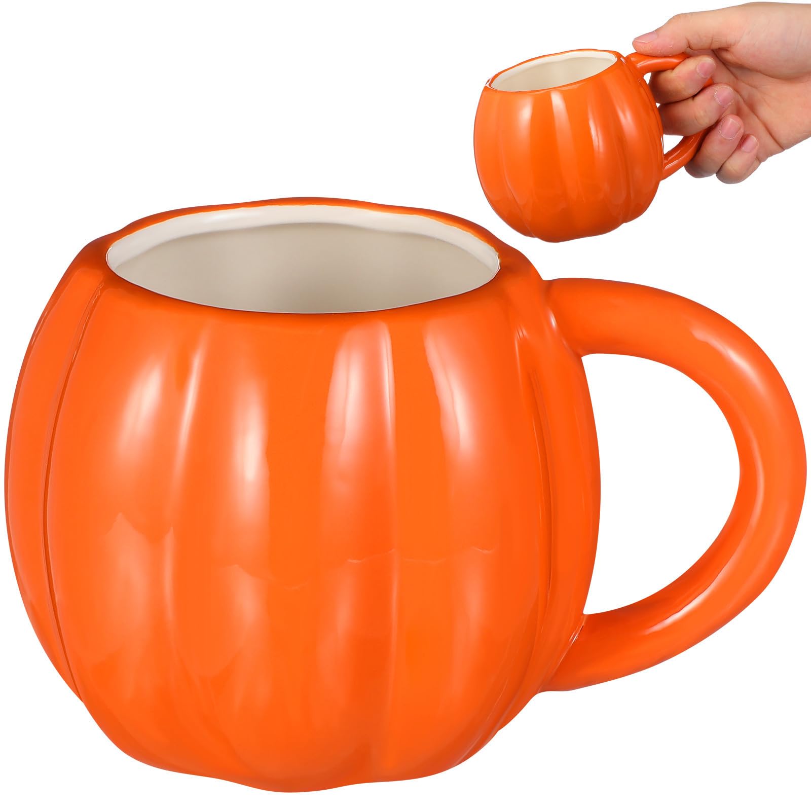 Taza de Cerámica Práctica y Cómoda de 500ml en Forma de Calabaza Naranja para Decoración Otoño y Halloween para Hogar y Bares