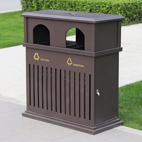 Miniatura 6 de BNNP Bote de basura para exteriores e interiores, cubo de basura comercial de aluminio fundido con cenicero, bote de basura adecuado para uso en