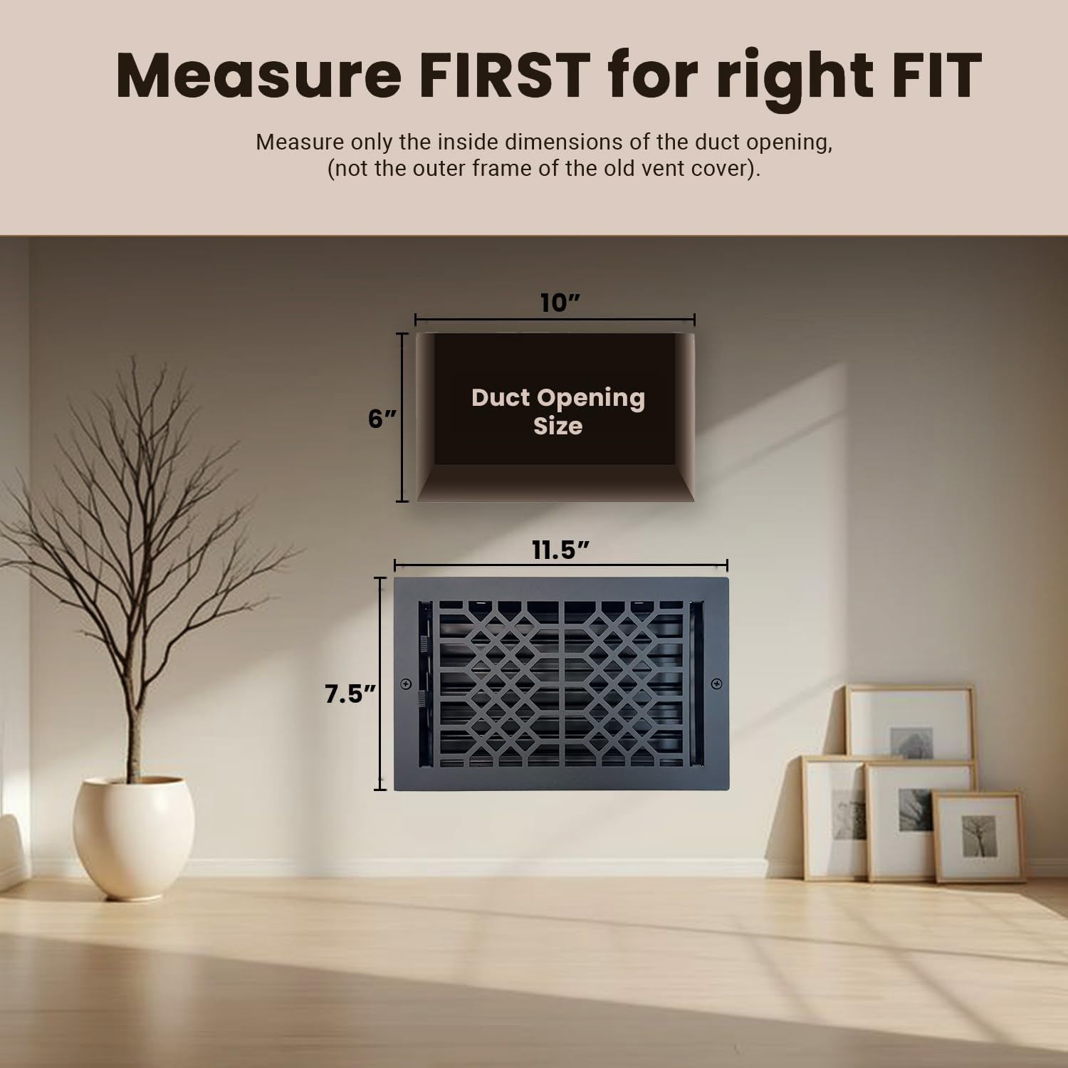 Empire Register Co, Ceiling & Wall Vent Cover - 6x10 inch, Antique Style Design, Textured Black Finish, Metal Damper Attached, Measure Wall Hole Dimensions (not for Floor use)