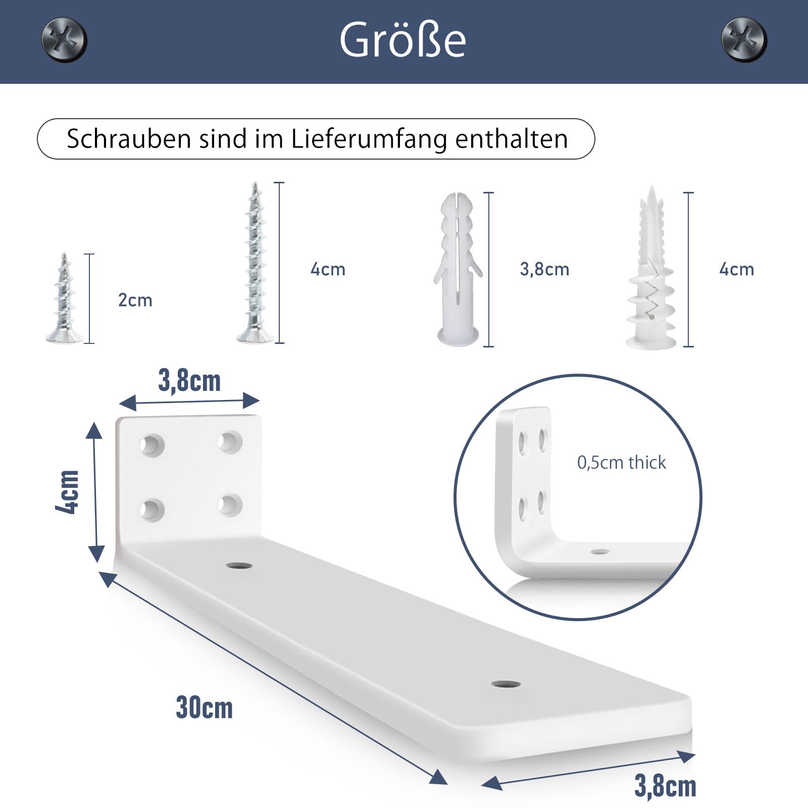 MLOQI 6 stück Regalhalterung Unsichtbar, Regalwinkel Schwerlast, Regalhalter Metall, Schwerlastwinkel Wandhalterung Winkel Regal, 0,5 cm Dick, Tragkraft 50 KG (Weiß 30 cm)