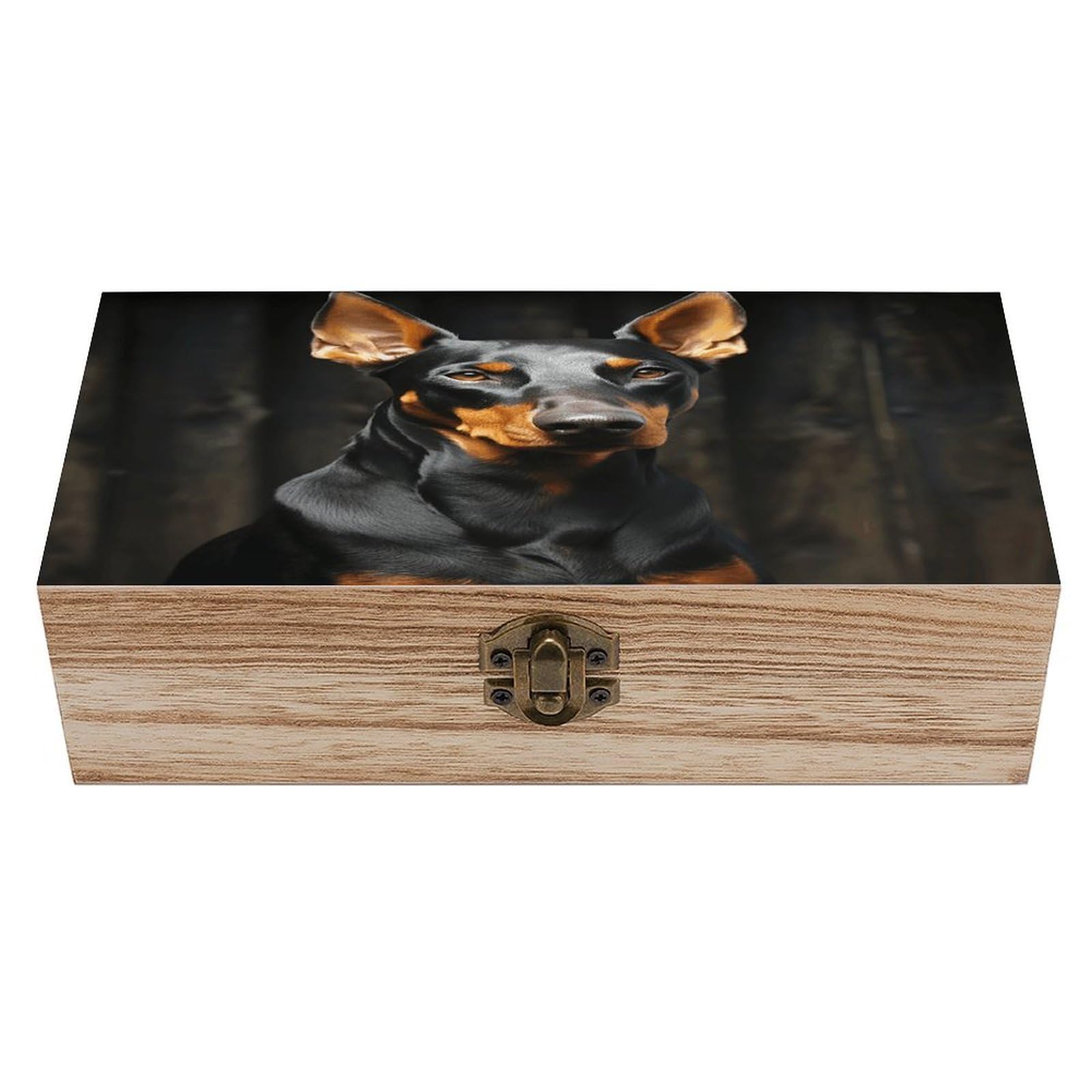 VstaDank Doberman Wooden Storage Box Wooden Keepsake Box with Hinged Lid Exquisite Solid Wood Decorative Jewelry Case Memory Box for Jewelry Photos Letters Crafts Trinkets