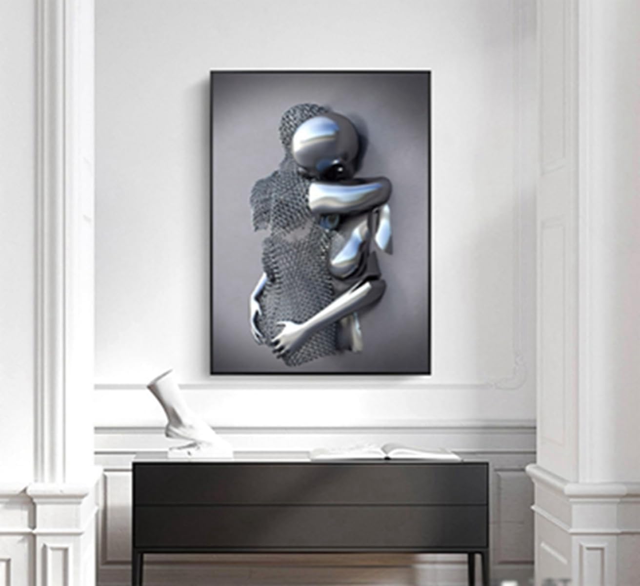 DLKAJFK 3D Romantic Lover Sculpture Poster Metal Figure Statue Art Love Heart Kiss Pictures Wall Art Black African Woman Wall Painting Without Frame Poster 03 3 Pieces 20 X 30 Cm - View #3