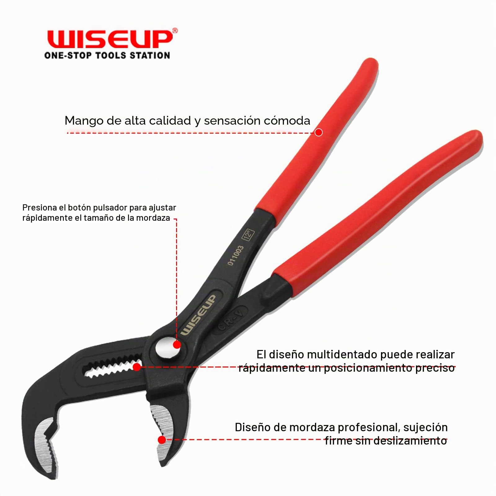 WISEUP Alicate Extensible de Pico Loro, 305 mm alicates, pico loro de material CR-V, tenazas de bomba de agua antideslizantes ergonómicas, herramientas fontaneria