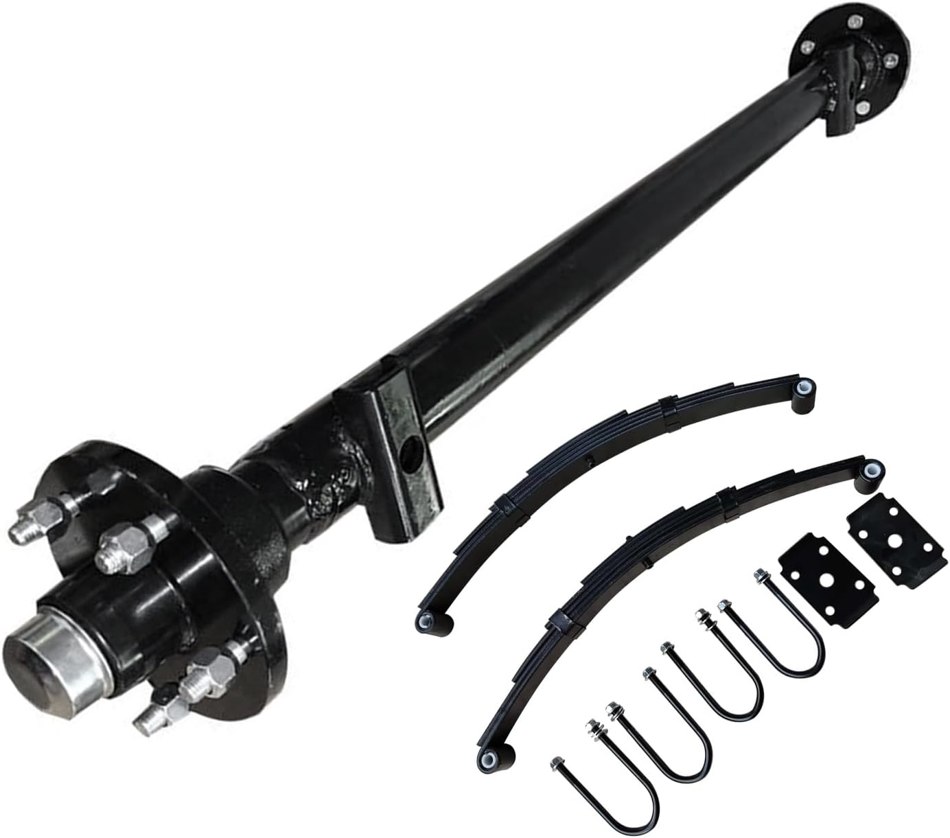 Straight Idler Trailer Axle, 3500 lbs, 62" Hub Face, 5 Lug 4.5” Bolt Pattern, 48" Spring Center, 5 Leaf Springs, Fits Boat Trailer RV Utility Axle