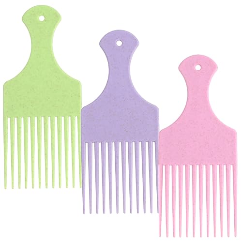 Púas de pelo para mujer, 3 piezas, peine de plástico con dientes anchos afro para mujeres, herramientas de peinado rizado (color macarrón)