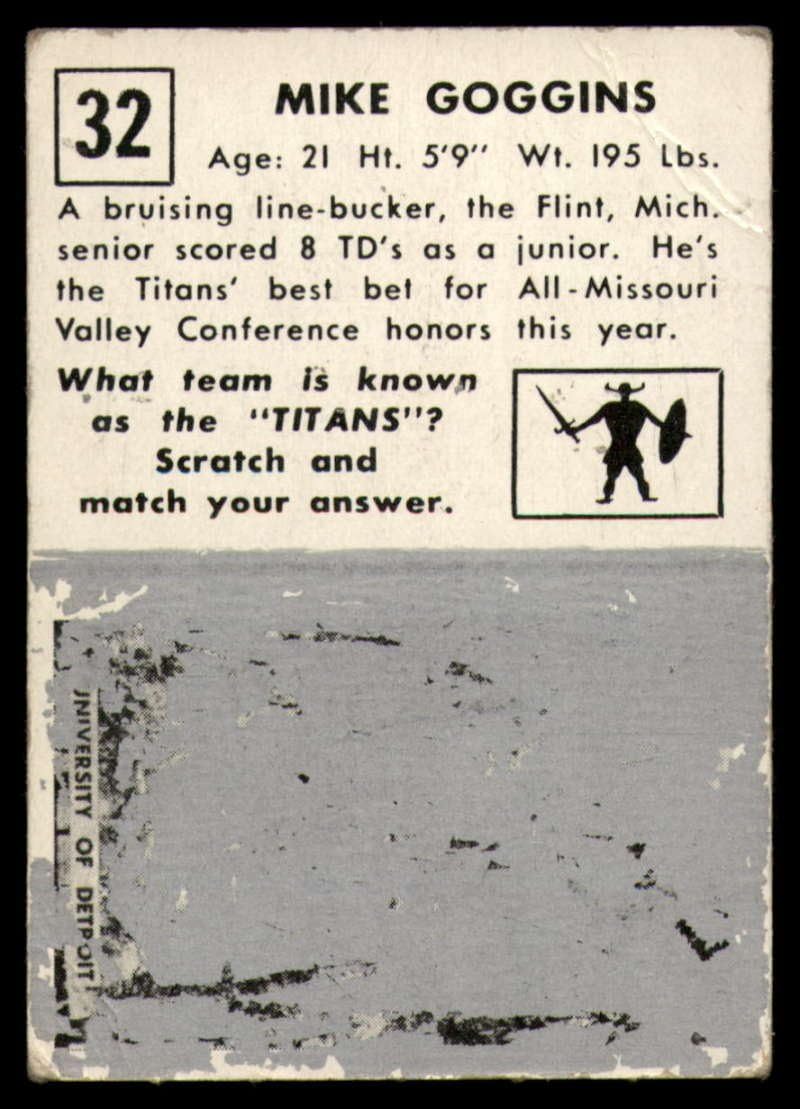 Football NFL 1951 Topps #32 Mike Goggins VG Very Good