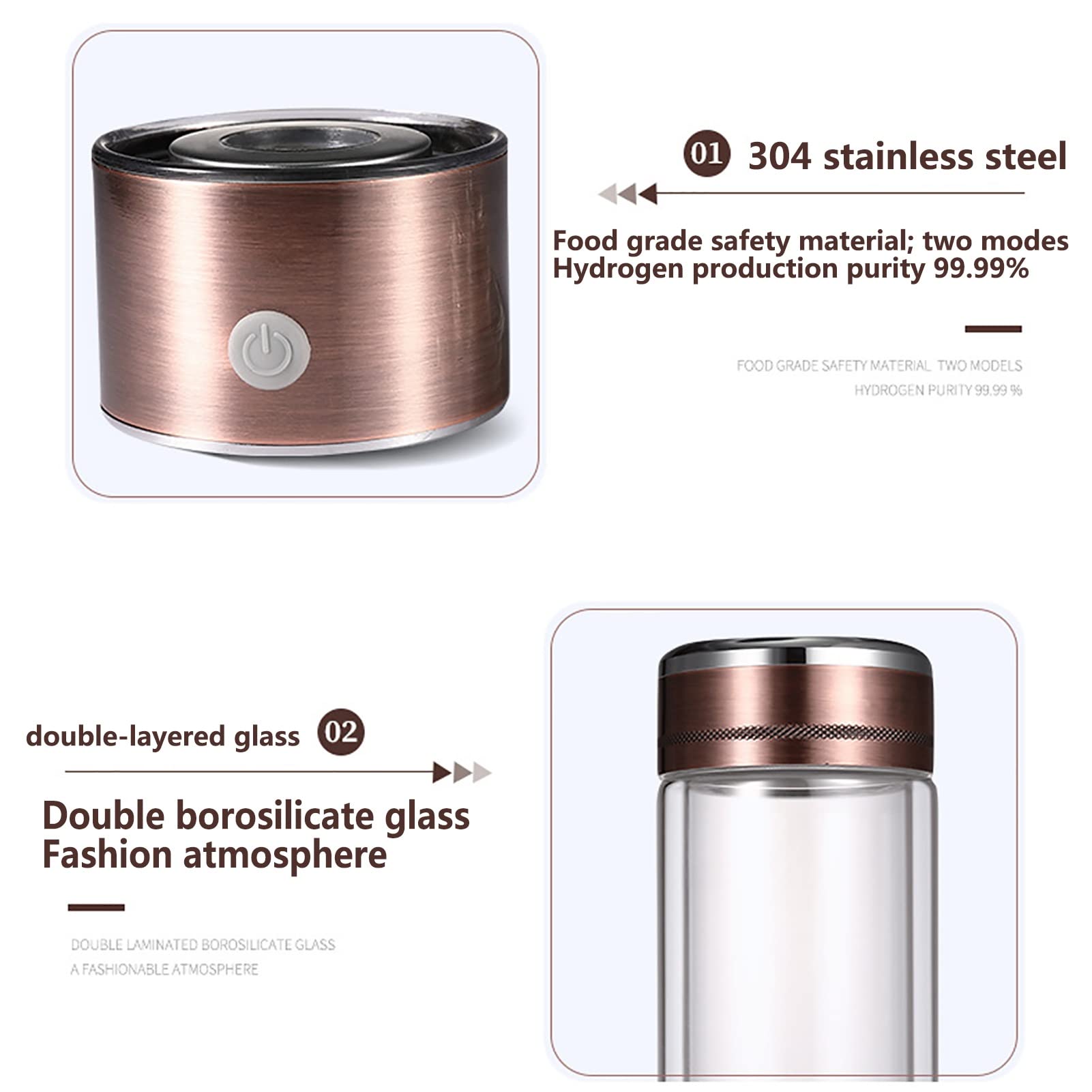 Bouteille d'eau hydrogène, générateur d'eau alcaline Riche hydrogène Portable, ioniseur, Produit Une teneur hydrogène jusqu'à 800-1200 PPB, Haute Concentration avec Adaptateur d'eau minérale pour r