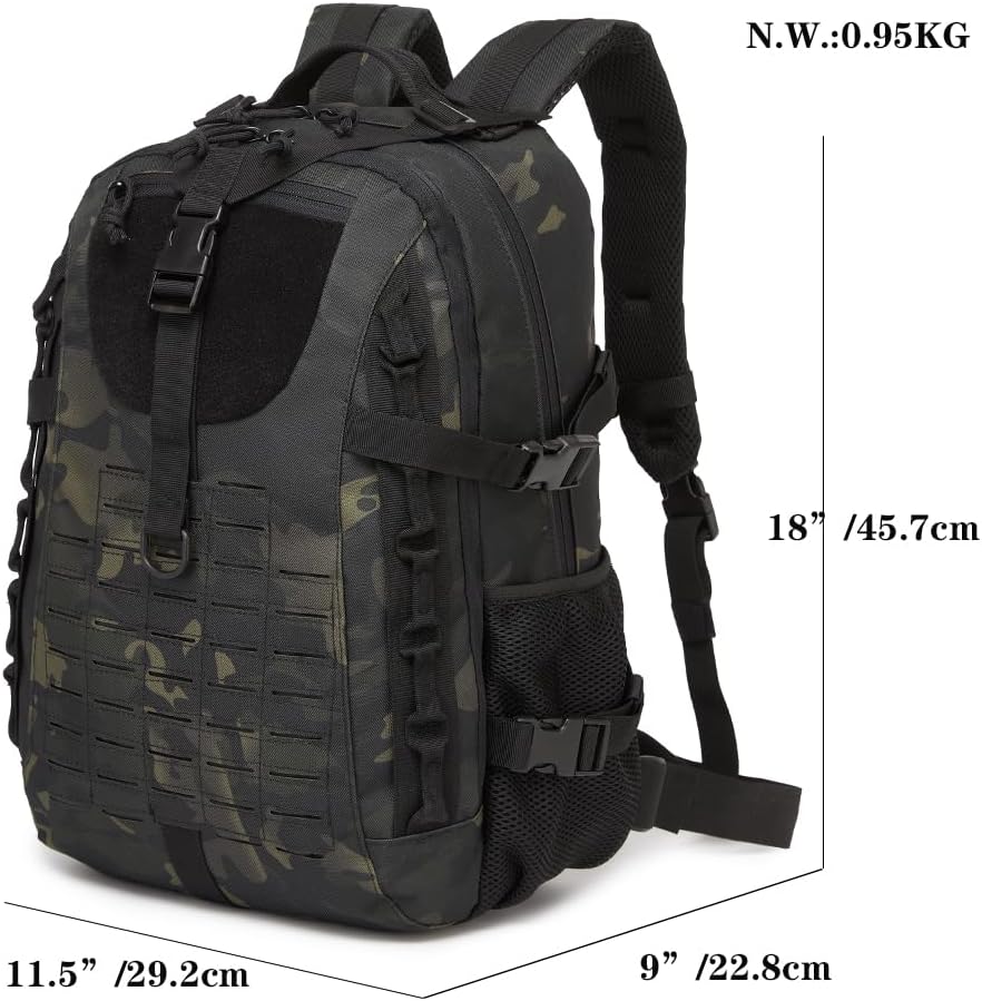 Military Tactical Backpack For Men Laser-Cut Molle Daypack 3 Day for Hiking,Working,Travel (black camo)