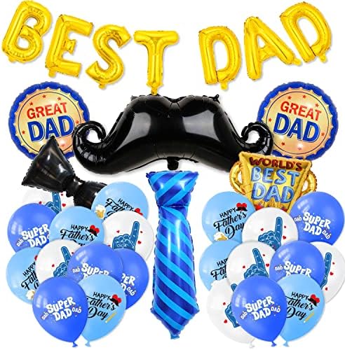 Fathers Day Balloons, Happy Father's Day Decorations Include Best Dad Aluminum Foil Balloon Blue and White Latex Balloons Father's Day Party Decorations