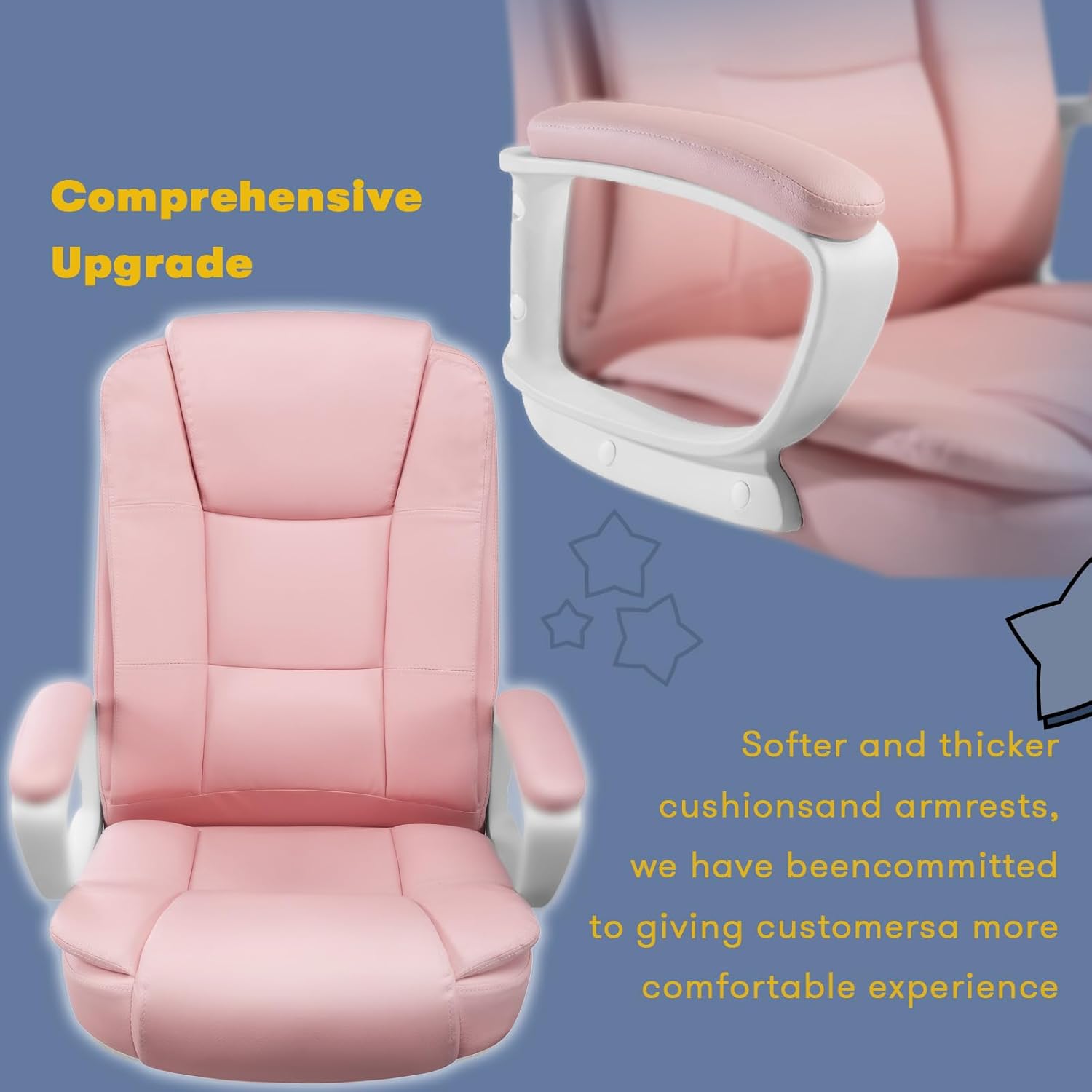 OFIKA Home Office Chair, Ergonomic Desk Chair, Adjustable Task Chair for Lumbar Back Support, Computer Chair with Rolling Swivel and Armrest, Modern Executive High Back Leather Chairs (Pink) thumbnail