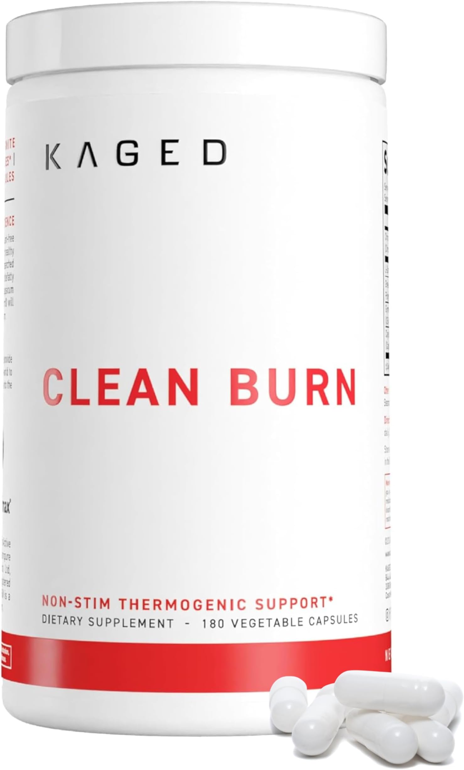 Kaged Clean Burn Capsules | Unflavored | Thermogenic Weight Management | Boost Metabolism | Stimulant & Caffeine Free | Supplements for Men & Women | 90 Servings