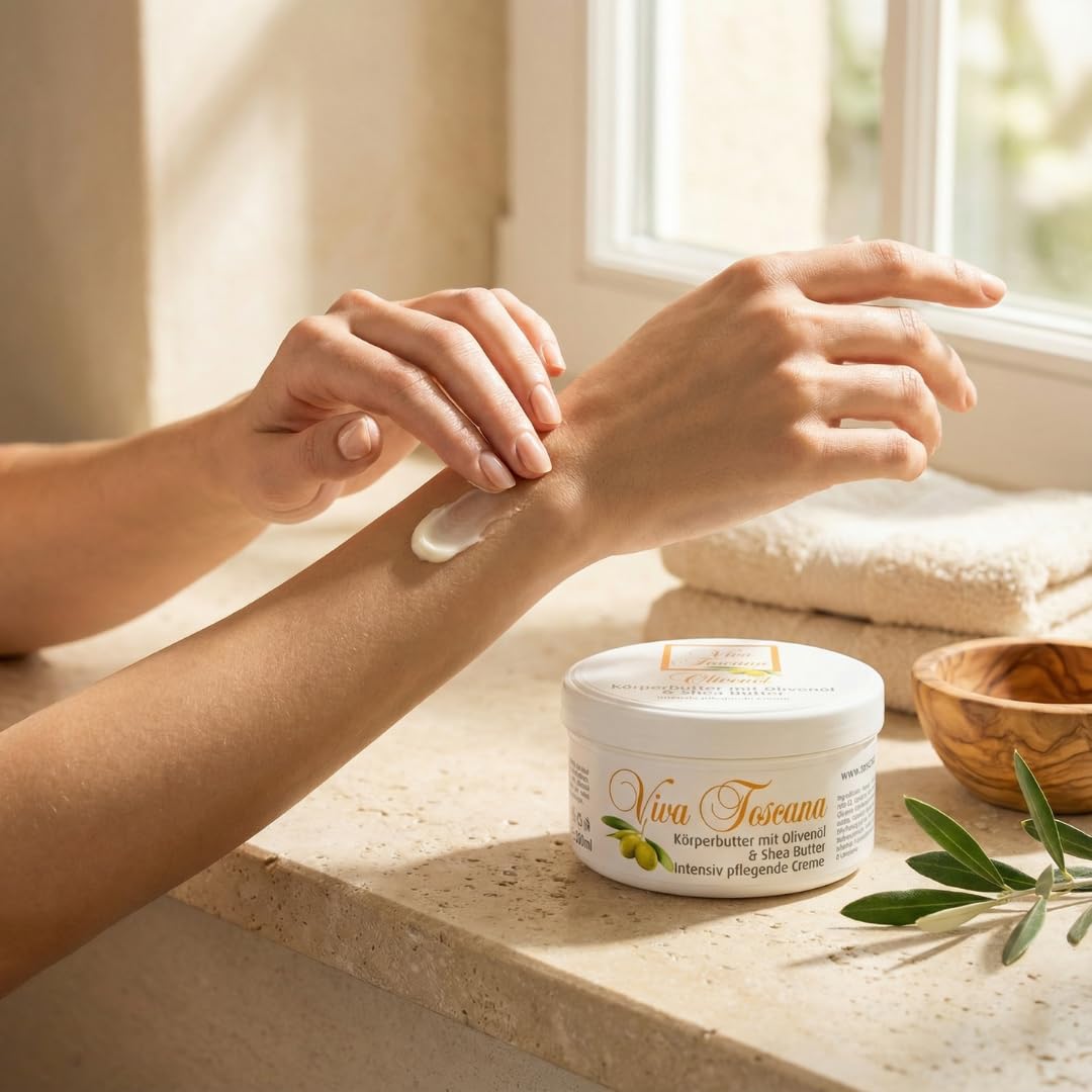 Körperbutter mit Olivenöl & Shea Butter | 300ml | Body Butter für trockene Haut | 48h Feuchtigkeit | nicht fettend | Made in Europe | 5er Set
