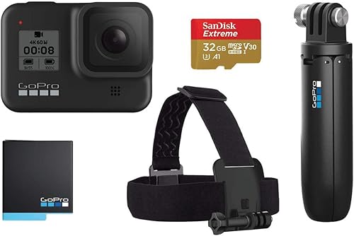 GoPro Hero8 Black Holiday Bundle: incluye Hero8 Black Camera Plus Shorty, Strap Head, Tarjeta SD de 32GB y 2 baterías recargables