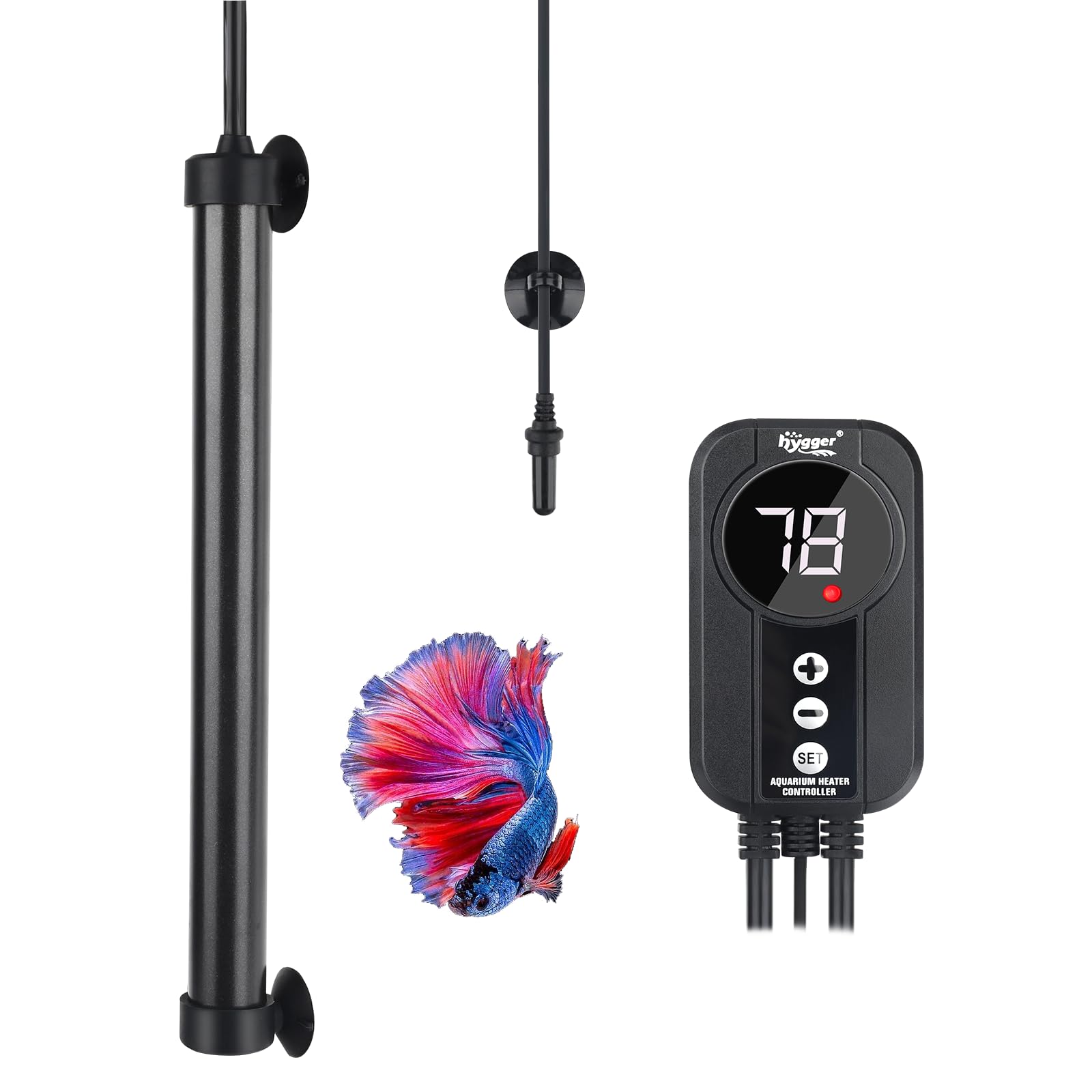 hygger Marine Aquarium Heater 200W,Titanium Heater with Digital LED Controller & Temperature Probe,Submersible Fish Tank Heater with Temperature Calibration,for Saltwater Freshwater Tank 30-40Gallon