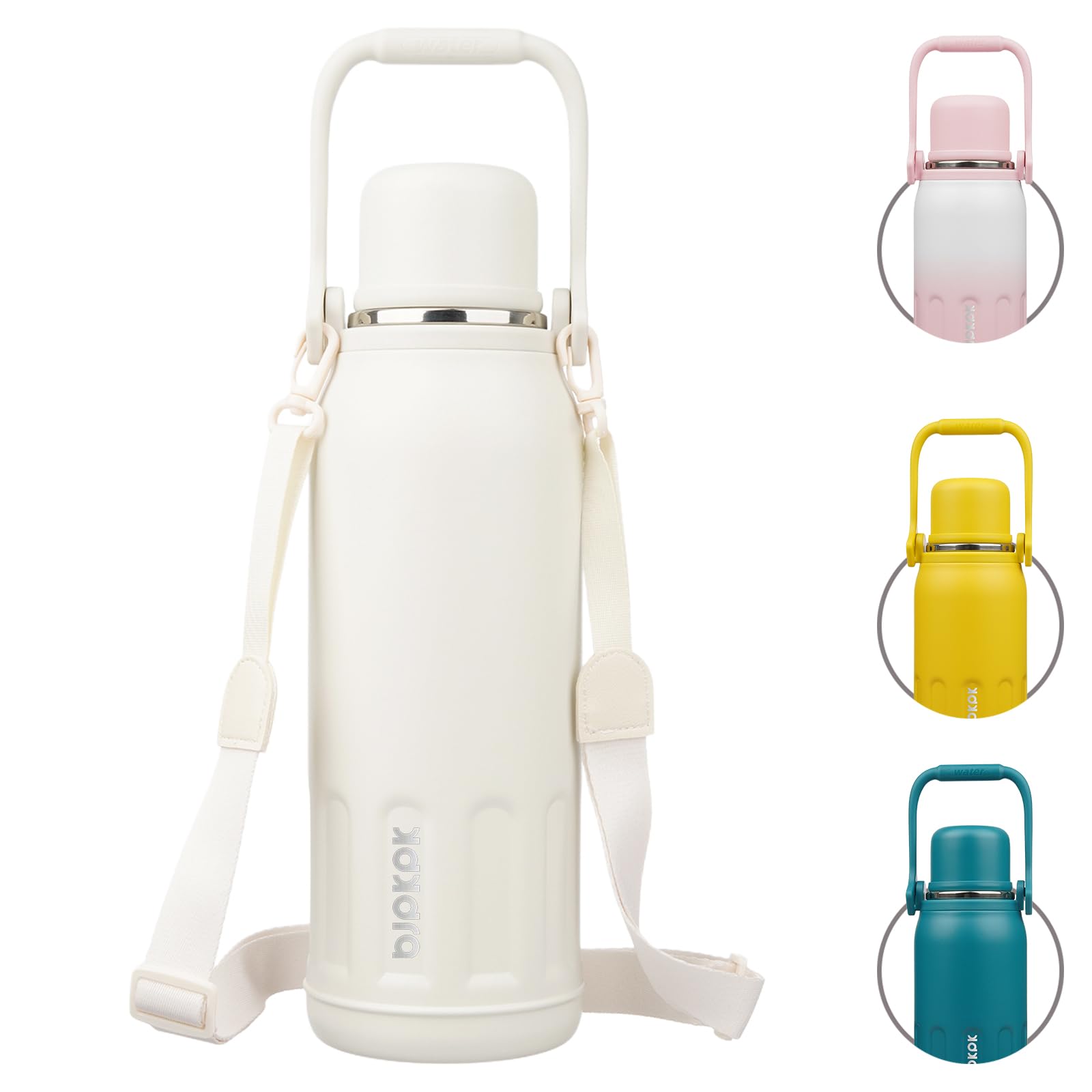 BJPKPK Insulated 50oz Thermos Dishwasher Safe Water Bottle with Lid and Carry Handle Stainless Steel Water Bottles for Outdoor Sports,Beige