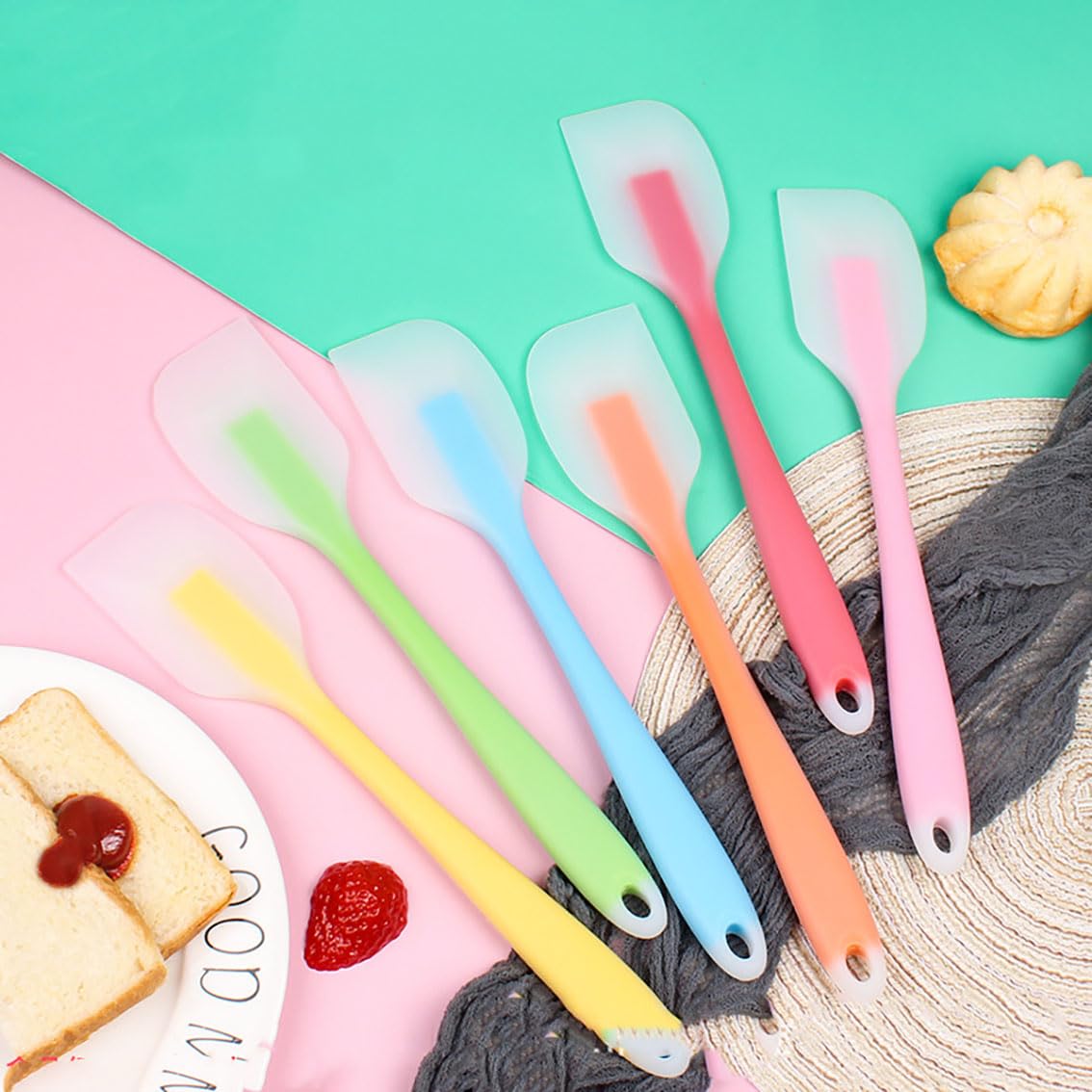 Juego de 5 espátulas de silicona resistentes al calor para tartas, crema, mantequilla, mezcla, espátulas, antiadherentes, flexibles, sin BPA, multicolor, juego de 5 (5)