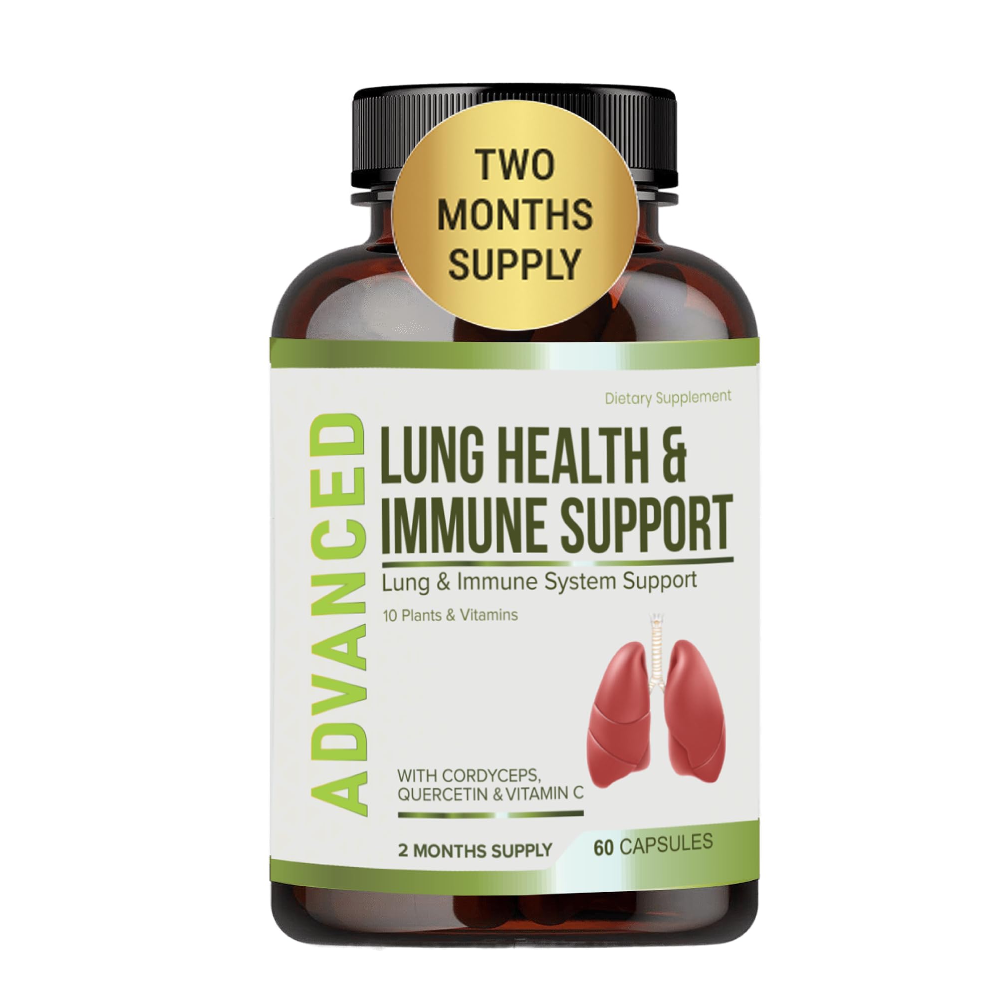 Lung Health & Immune Support Supplement - Lung Cleanse and Detox With Immunity Vitamins For Better Lungs, Immune Defense, Clear Lungs & Deep Breathing Including Quercetin & Cordyceps.Two Months Supply