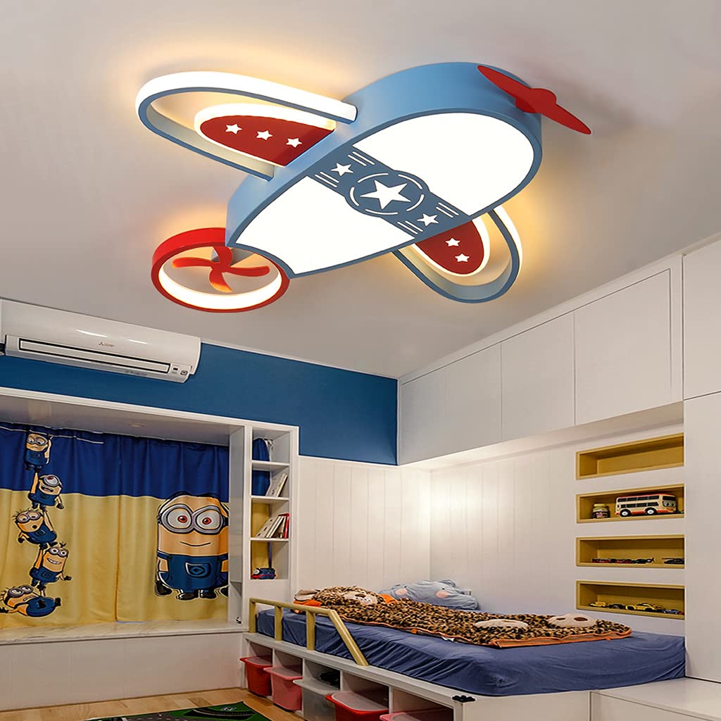 Lampe De Plafond Pour Chambre D'enfant, Plafonnier à LED Avec Télécommande Design D'avion Créatif Abat-jour Acrylique Lustre Pour Filles Garçon Chambre Salon Chambre D'enfants éclairage (Blue,62CM)
