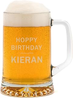 Personalised Pint Glass Tankard/Birthday Pint Glass/Novelty Gifts For Men/funny 21st 18th 30th 40th 50th birthday gifts for men - "HOPPY BIRTHDAY" Design