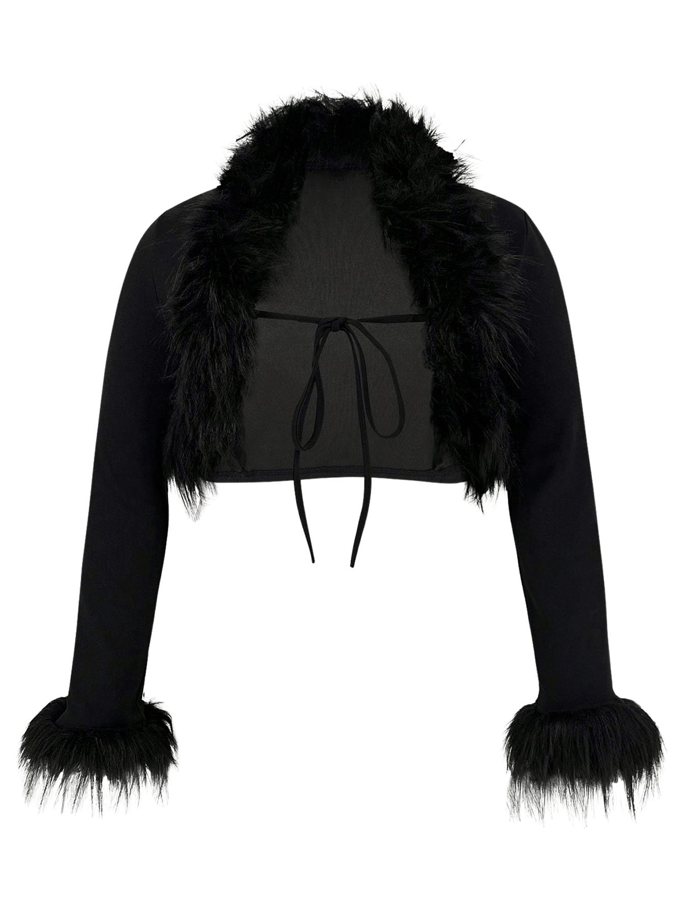 Milumia Womens Plus Size Faux Fur Trim Shrug Bolero Tie Open Front Long Sleeve Crop Cardigans