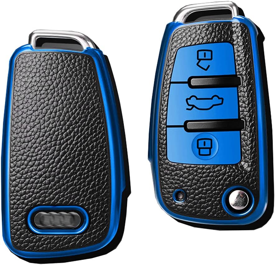 SANRILY Leather Flip Key Cover for Audi A3 2017 2018 Remote Key ring Case