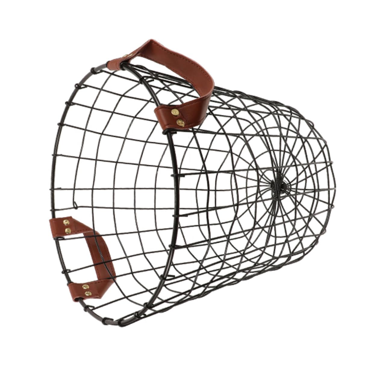 Cesto Portalegna Rotondo in Ferro con Manico Grande, Contenitore Porta Oggetti Ventilato per Legna da Ardere, Cesto Portabiancheria Multifunzionale per Interni ed Esterni,