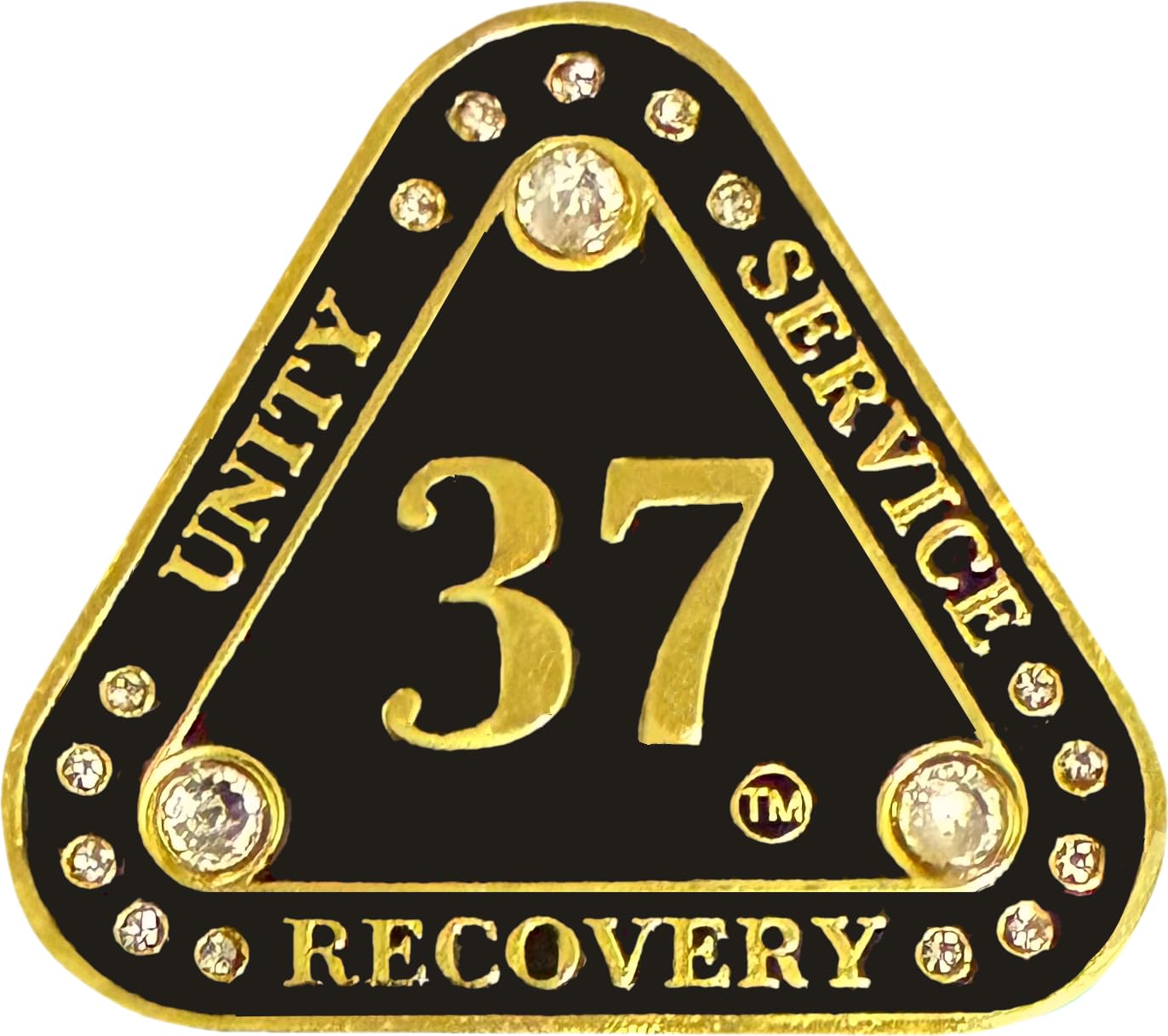 (1-55 Years) AA 37-Year "Midnight Crystals" Triangle Coin - Alcoholics Anonymous Medallion, AA Sobriety Medallion, Triangular Sobriety Chip, Clear