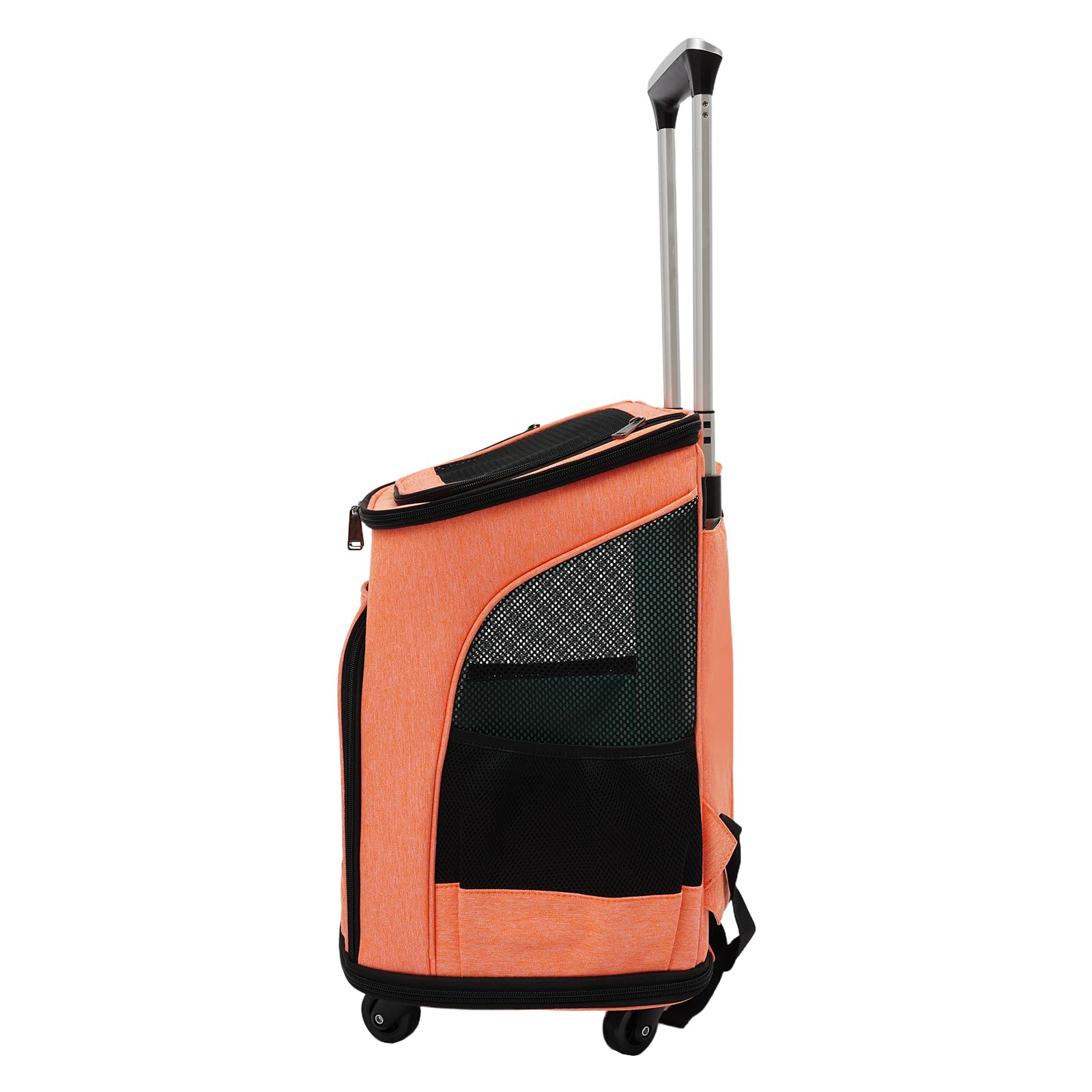 Transportín plegable para mascotas con ruedas universales y mango telescópico, transpirable, plegable, para perros de hasta 7,5 kg y gatos de hasta 9 kg (naranja)