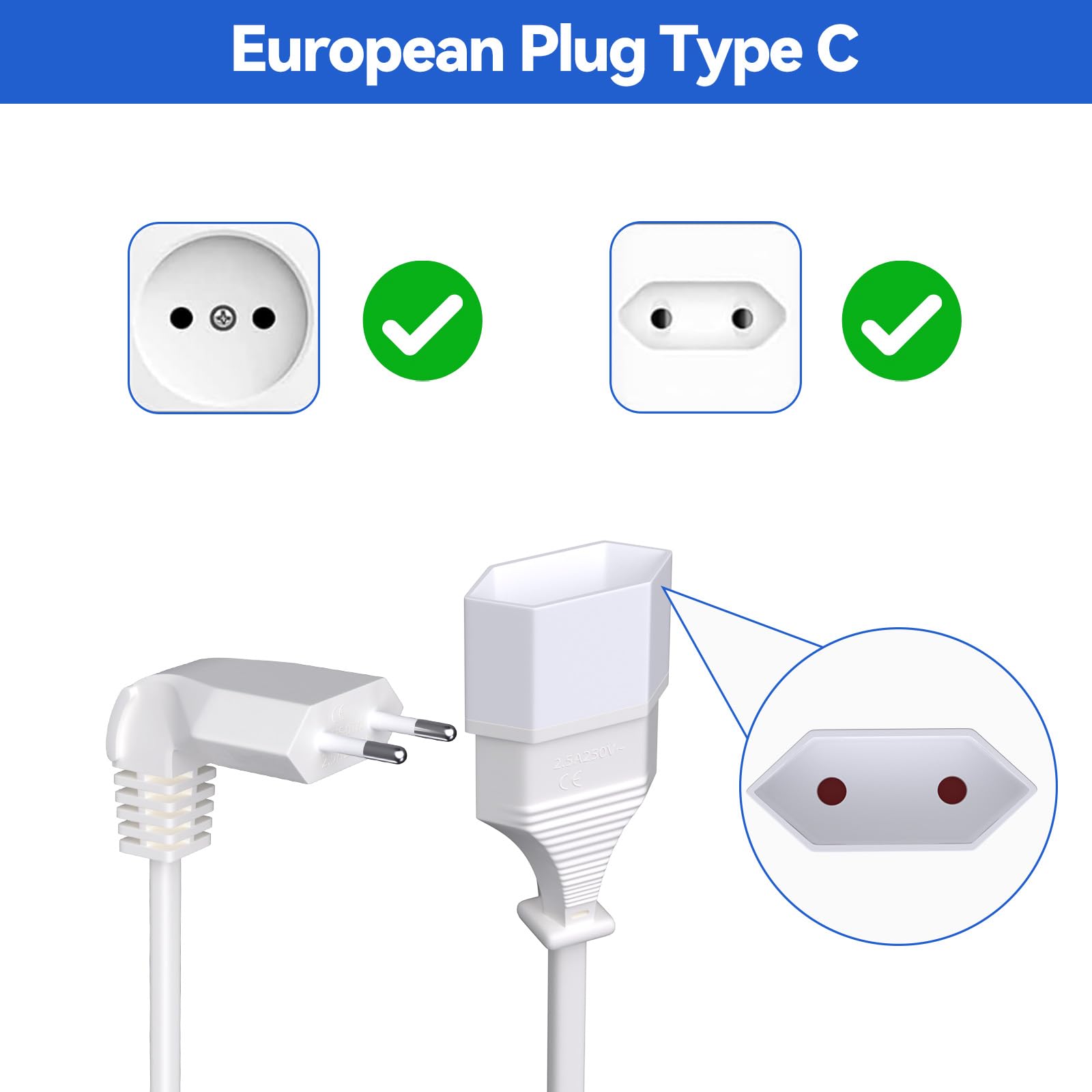 Alargador Enchufe Plano 1m, 2,5A 250V Alargador Enchufe Europeo 90° Cable Extension Corto Europeo, Enchufe Acodado Schuko para Electrodomésticos Televisores Enchufes de Carga Computadoras Lámparas — view 2