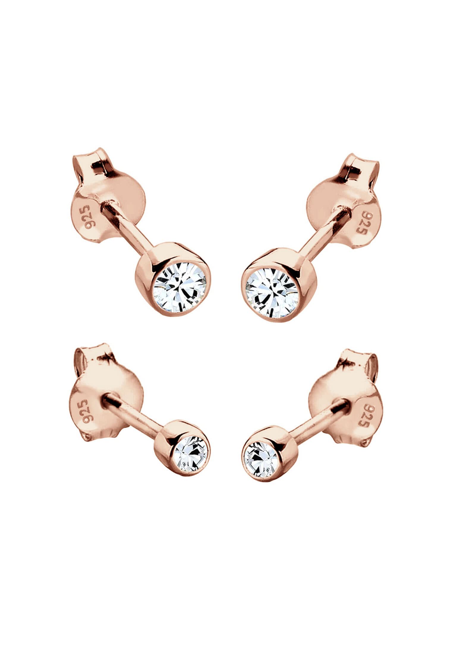 Elli Earrings Basic Studs with Crystals in 925 Sterling Silver Rose Gold Plated