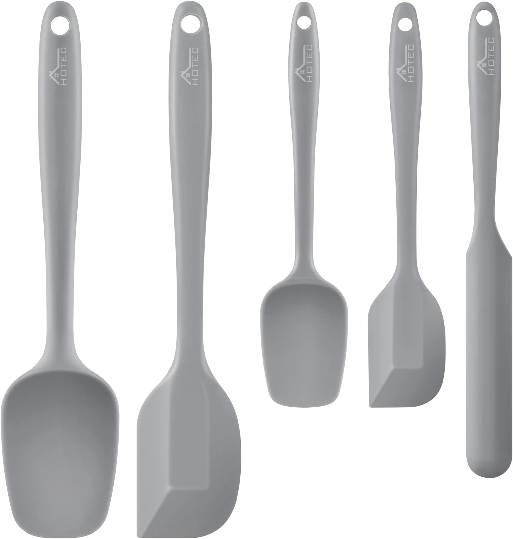 HOTECFood Grade Silicone Rubber Spatula Set for Kitchen Baking, Cooking, and Mixing High Heat Resistant Non Stick Dishwasher Safe BPA-Free Set of 5 Grey